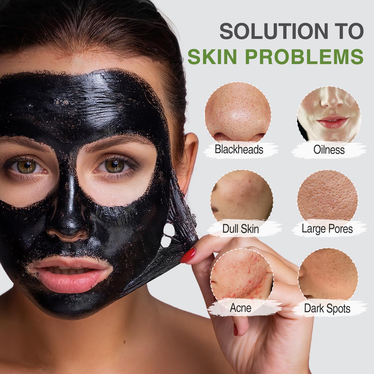 ulluxe charcoal mask application closeup shows ready-to-use treatment for impurities.