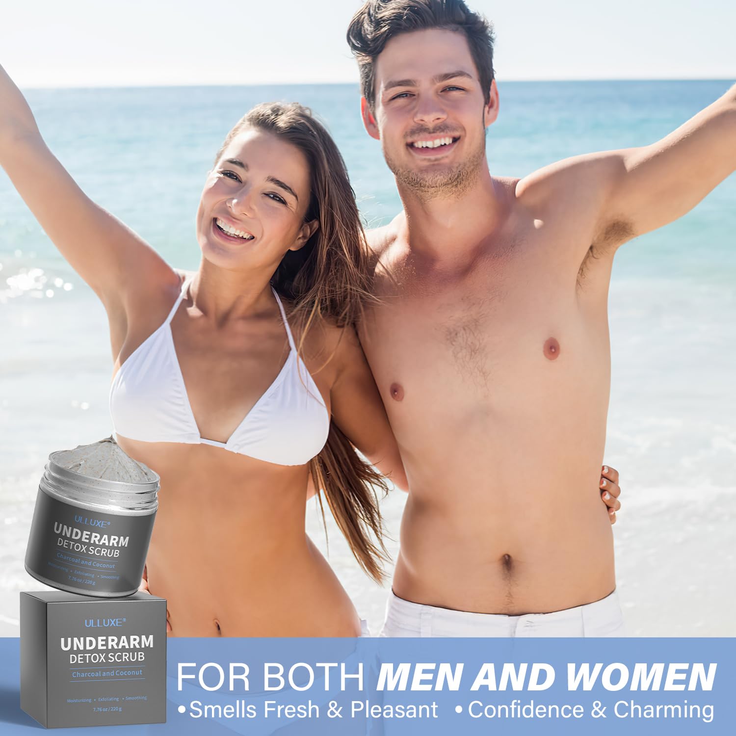 Ulluxe Charcoal Underarm Scrub on elbow and knee to show multi-area use.