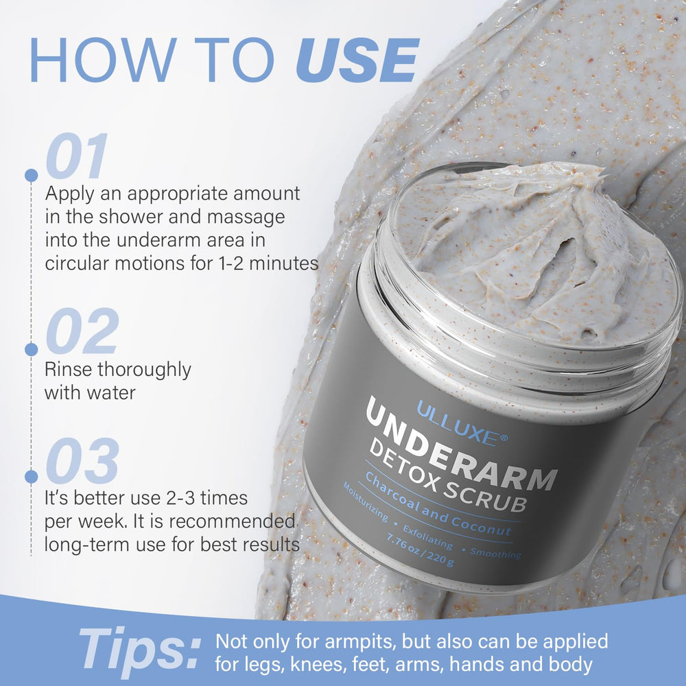Ulluxe Charcoal Underarm Scrub refreshing mint finish after wash.