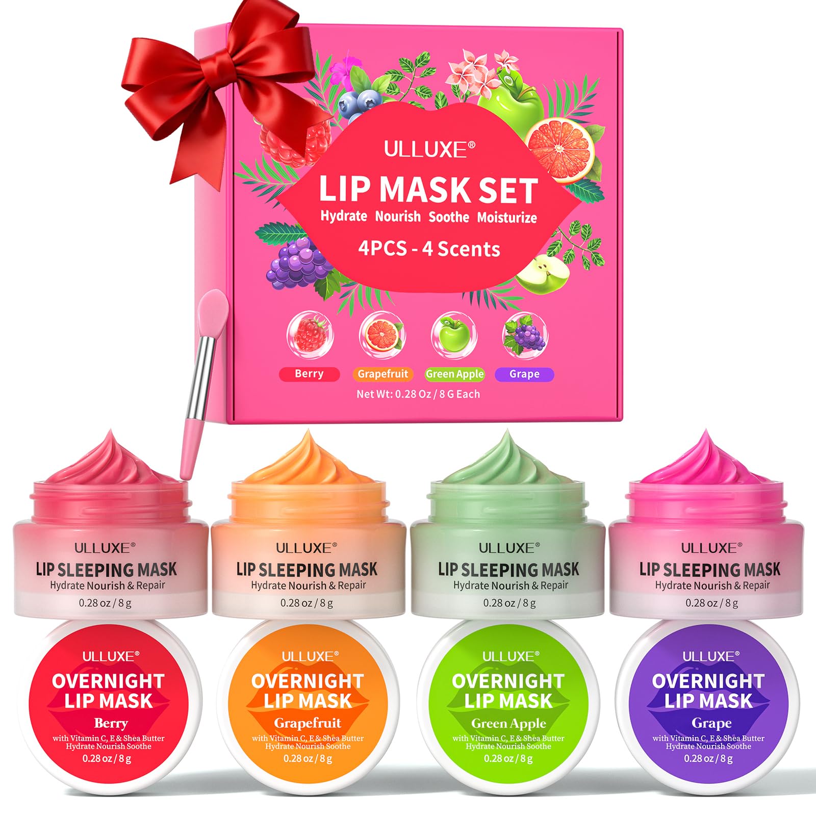 ulluxe masque lèvres ensemble-quatre-saveurs, soin nocturne hydratant