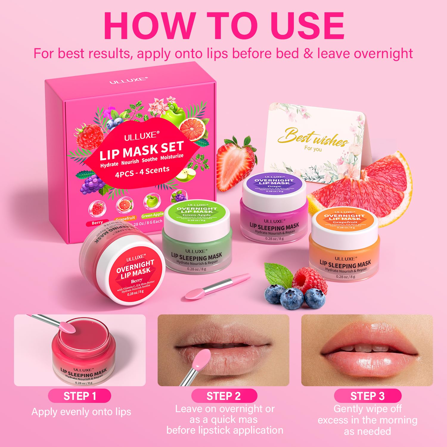 utilisation nocturne ulluxe masque lèvres sur lèvres propres