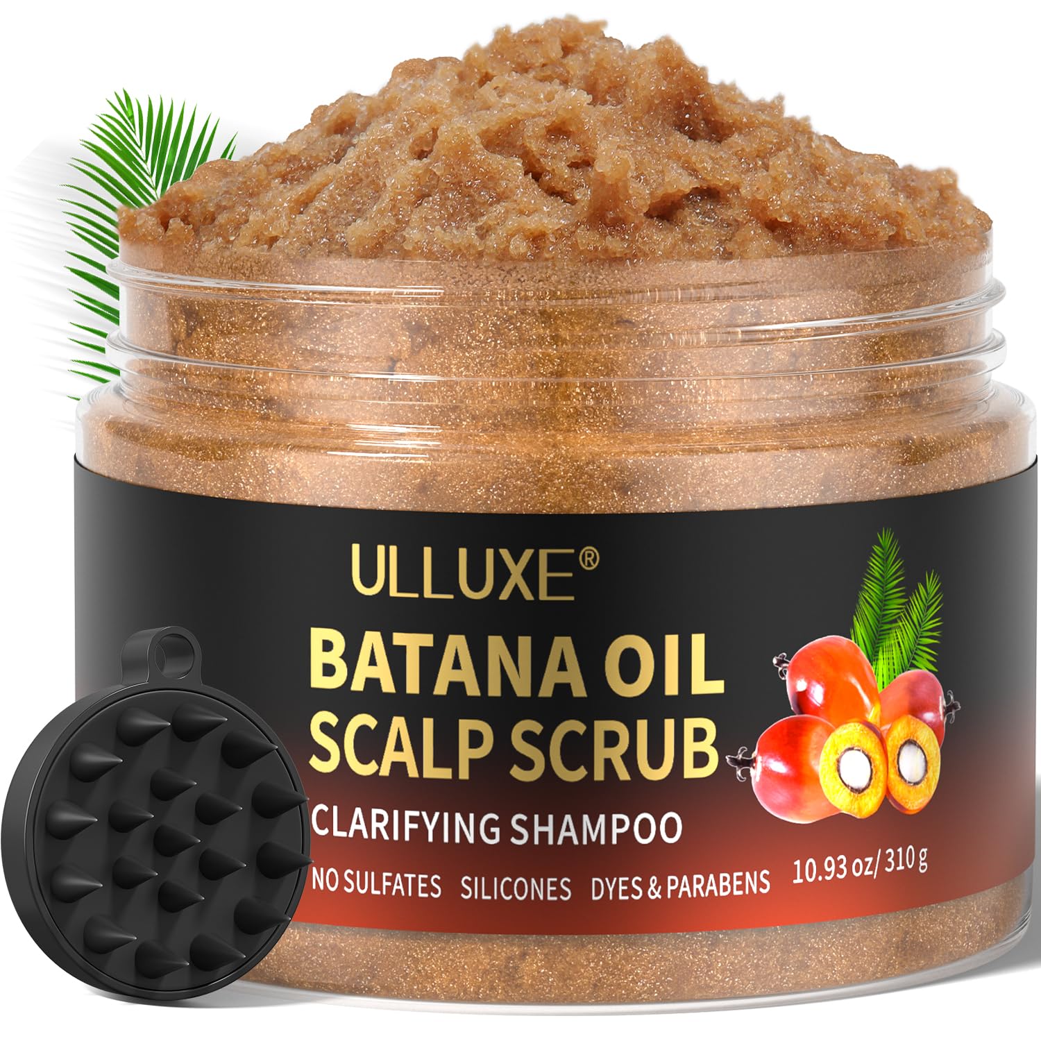 ulluxe Scalp Scrub bottle pour for a clarifying scalp cleanse.