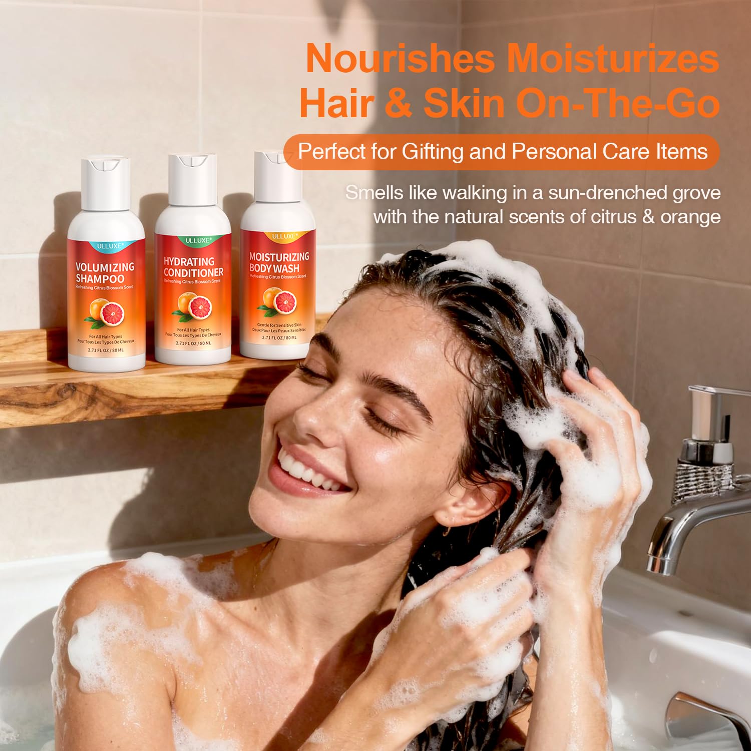 ulluxe travel packaging TSA-size set ready for cabin luggage and hotel stays