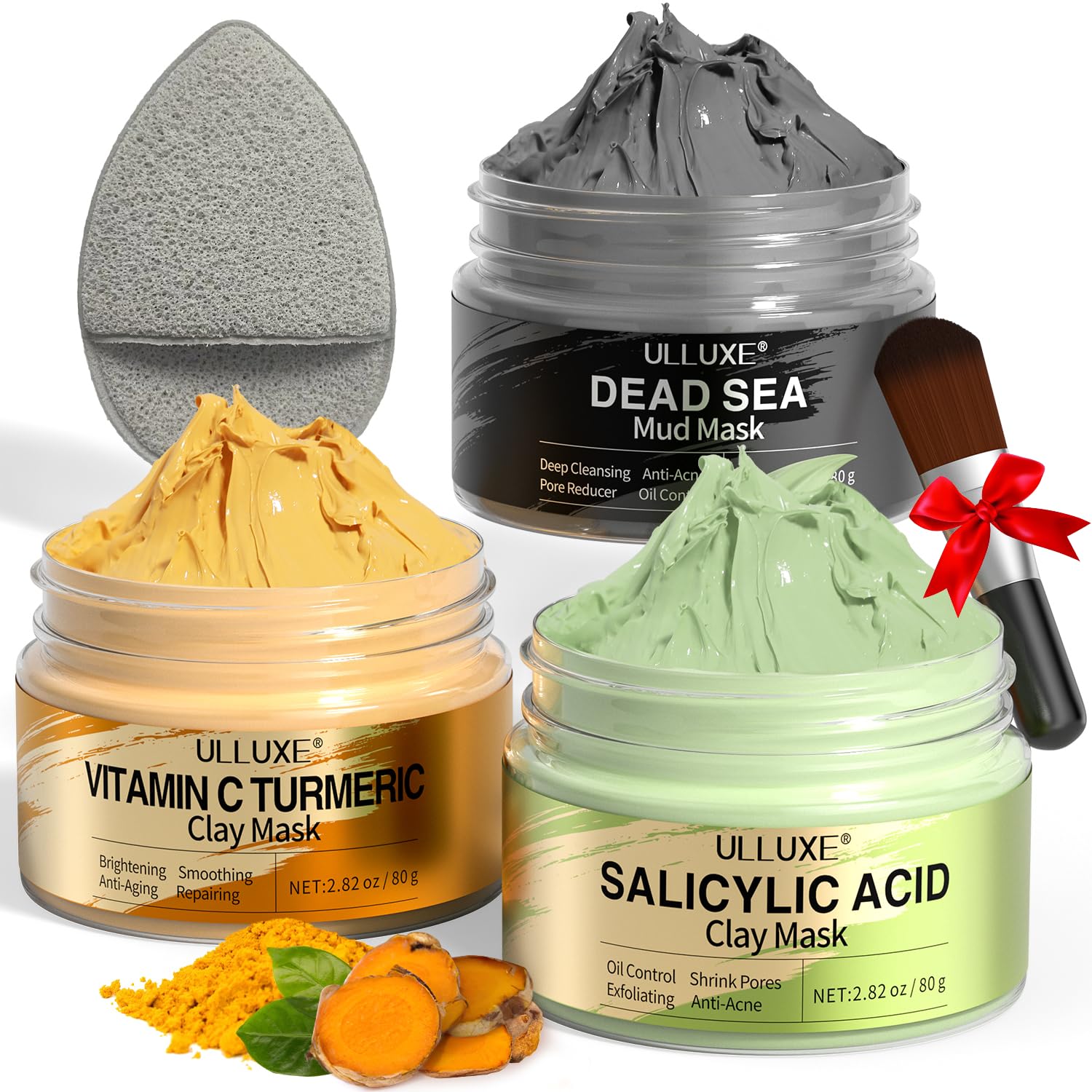 Ulluxe Vitamin C Turmeric clay mask application for brighter, more even skin tone.