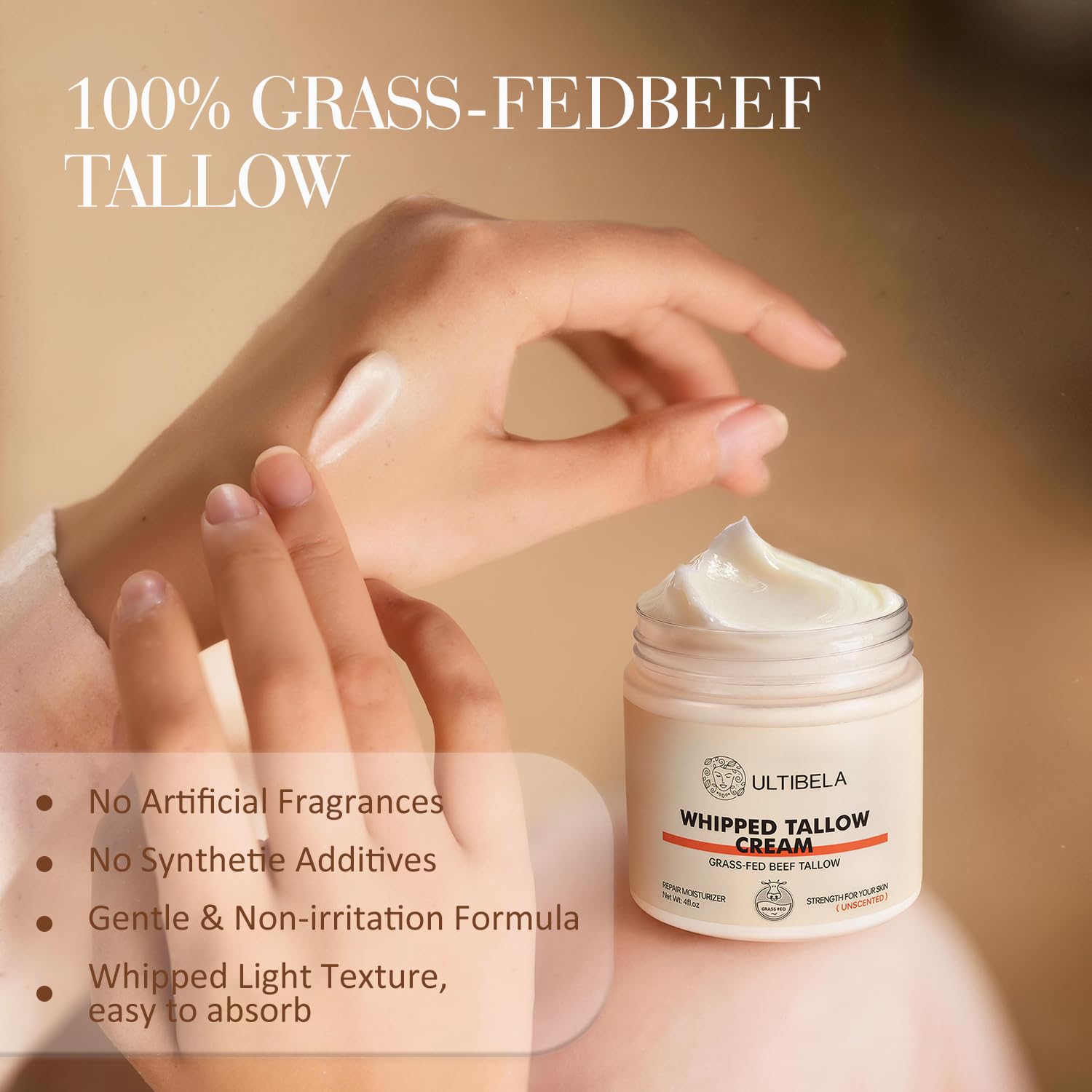ULTIBELA whipped tallow texture, creamy balm ideal for dry skin comfort