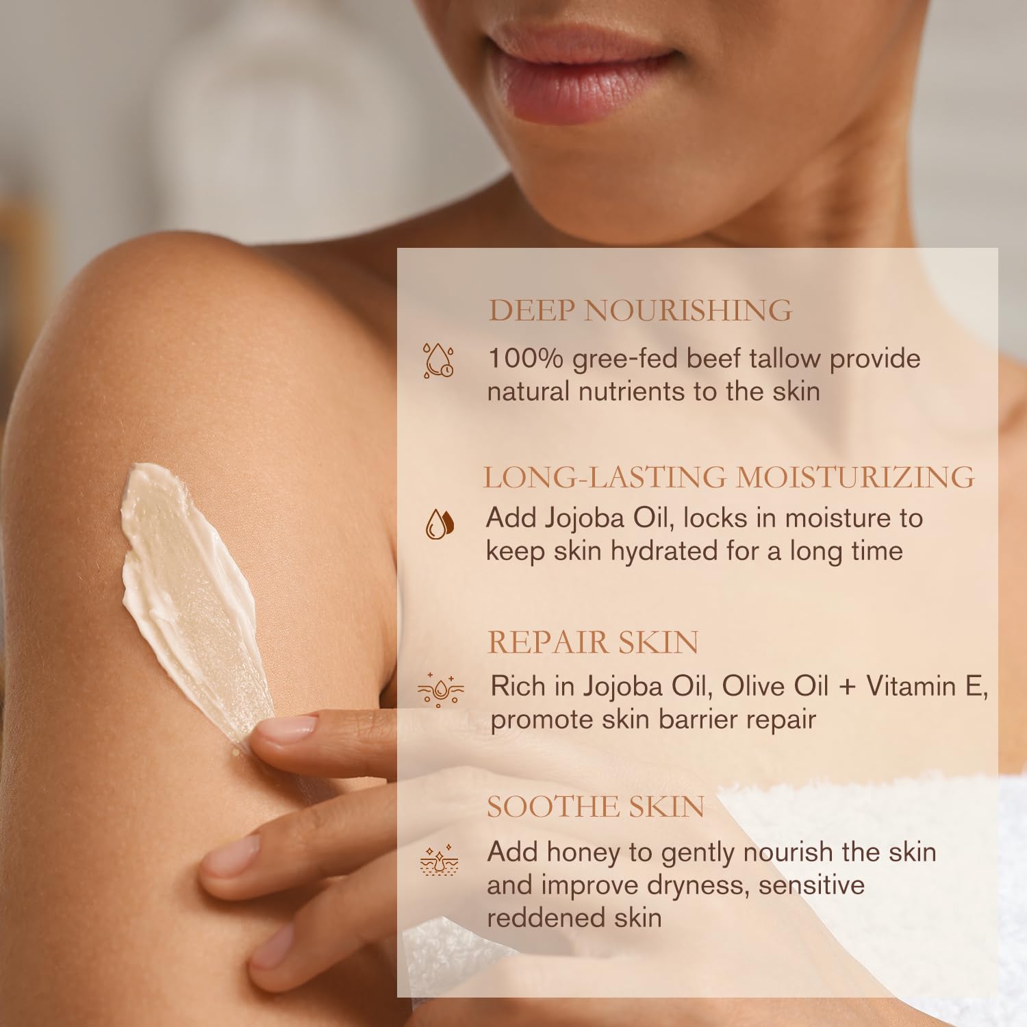 ULTIBELA texture and application on hand, long-lasting moisture for daily use