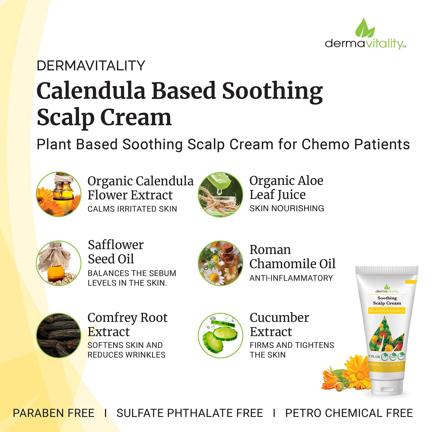 UltimateVitality Dermavitality packaging showcases clean organic ingredients for scalp care.