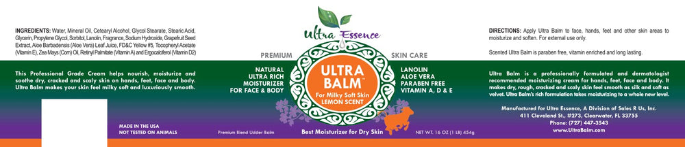 Ultra Balm ingredients with aloe vera and vitamins A, D, E promote softness.