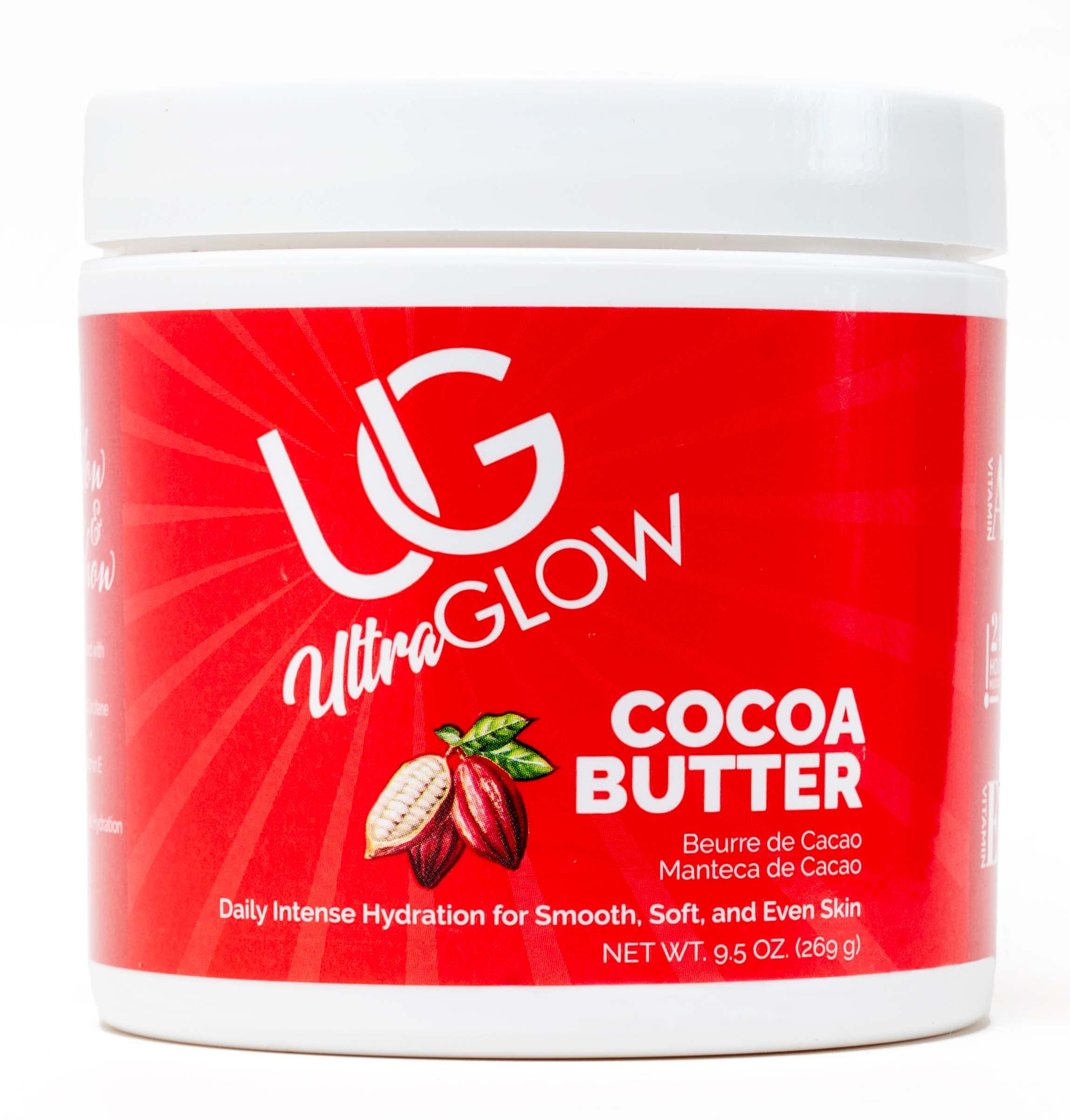 UltraGlow Cocoa Butter bottle delivering intense hydration for smooth, soft skin.