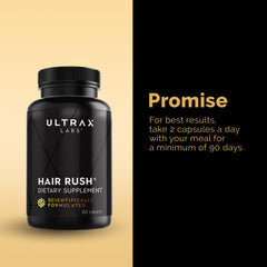 Keratin formula close-up of Ultrax Labs Hair Rush emphasizing hair strength support