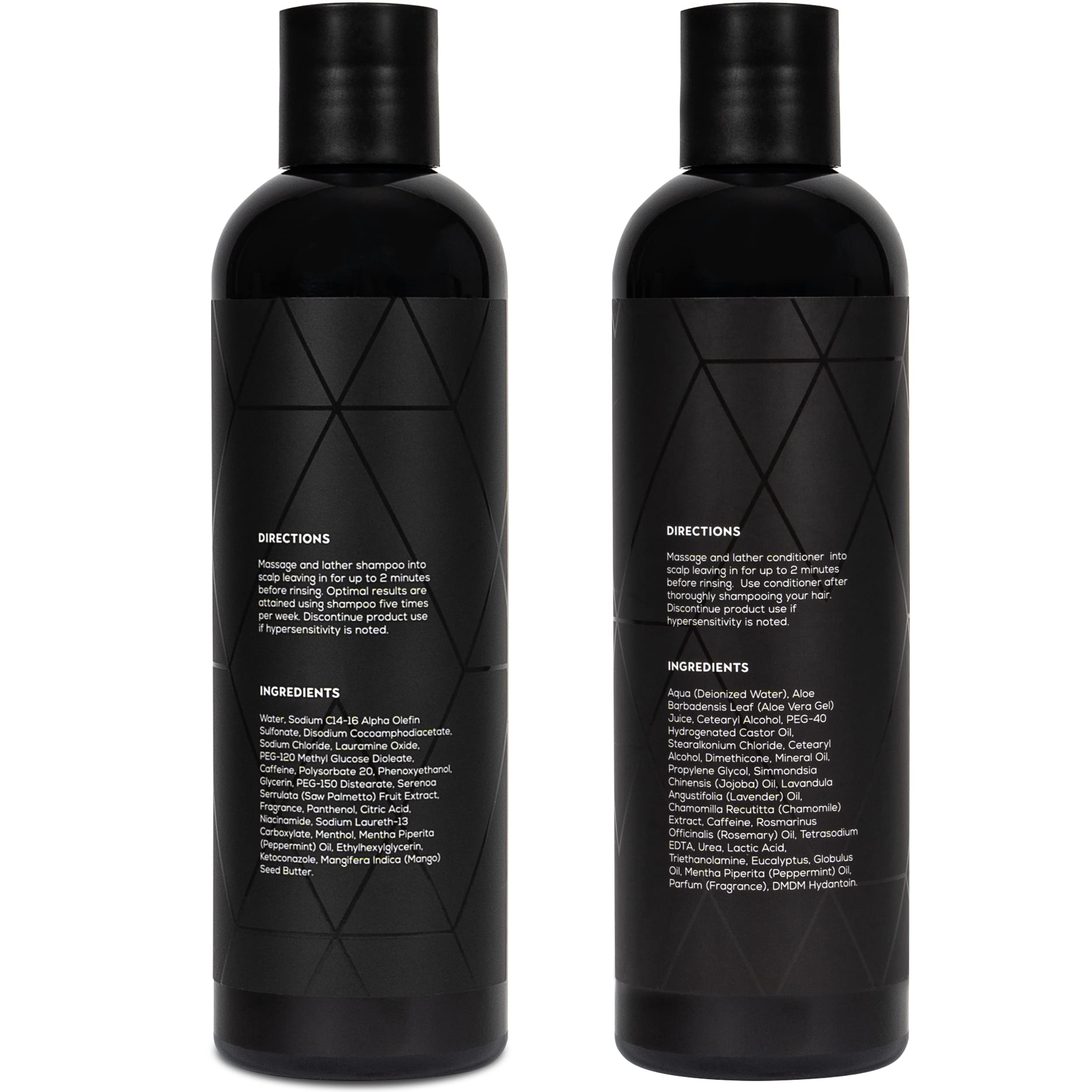 Ingredients panel highlights caffeine and saw palmetto blend for scalp support