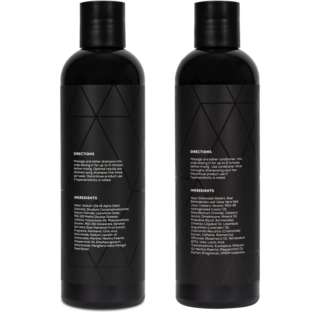 Ingredients panel highlights caffeine and saw palmetto blend for scalp support