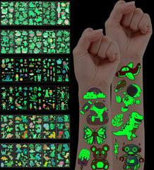 ULUEXEZA fluorescent dinosaur tattoo glows, perfect for parties and sleepovers.