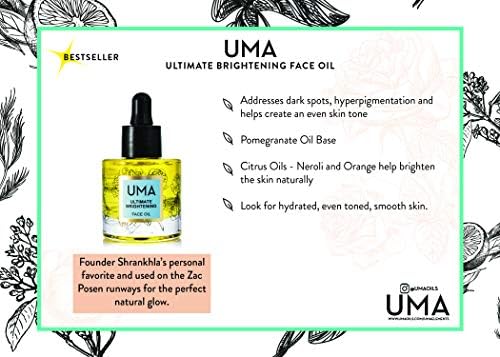 UMA Organic Ultimate Brightening Face Oil on vanity inspires daily moisturizing routine.