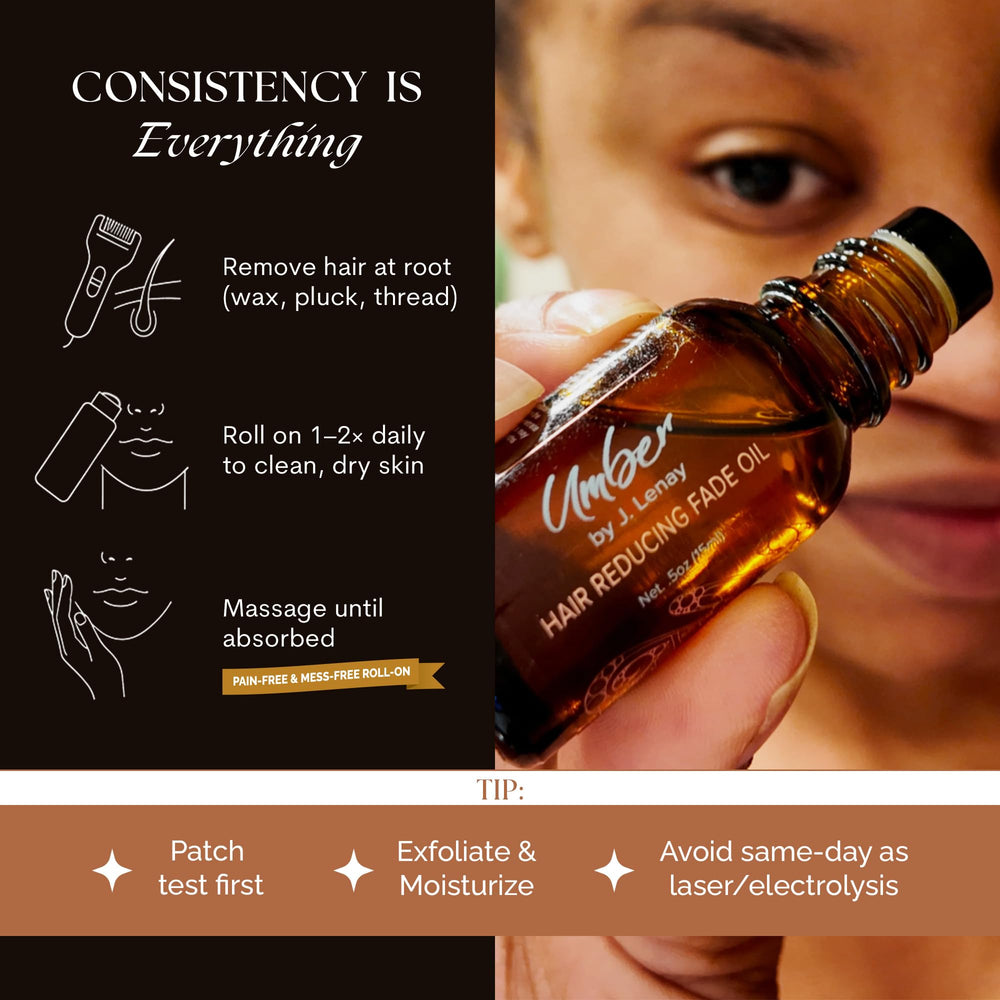 After waxing or shaving, Umber oil absorbs quickly for comfort.