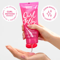 Pouring Curl Jelly from the bottle for even distribution on waves.
