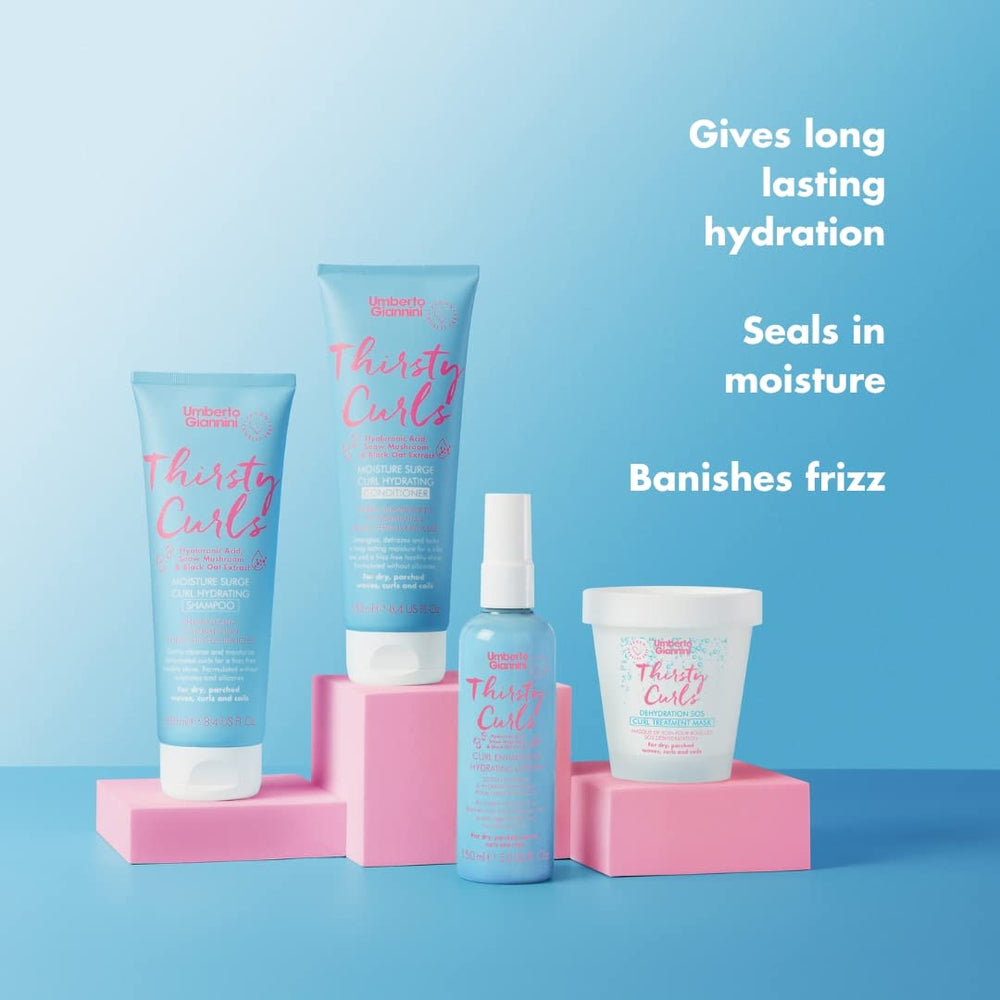 Umberto Giannini Thirsty Curls frizz-free finish demonstration on glossy curls