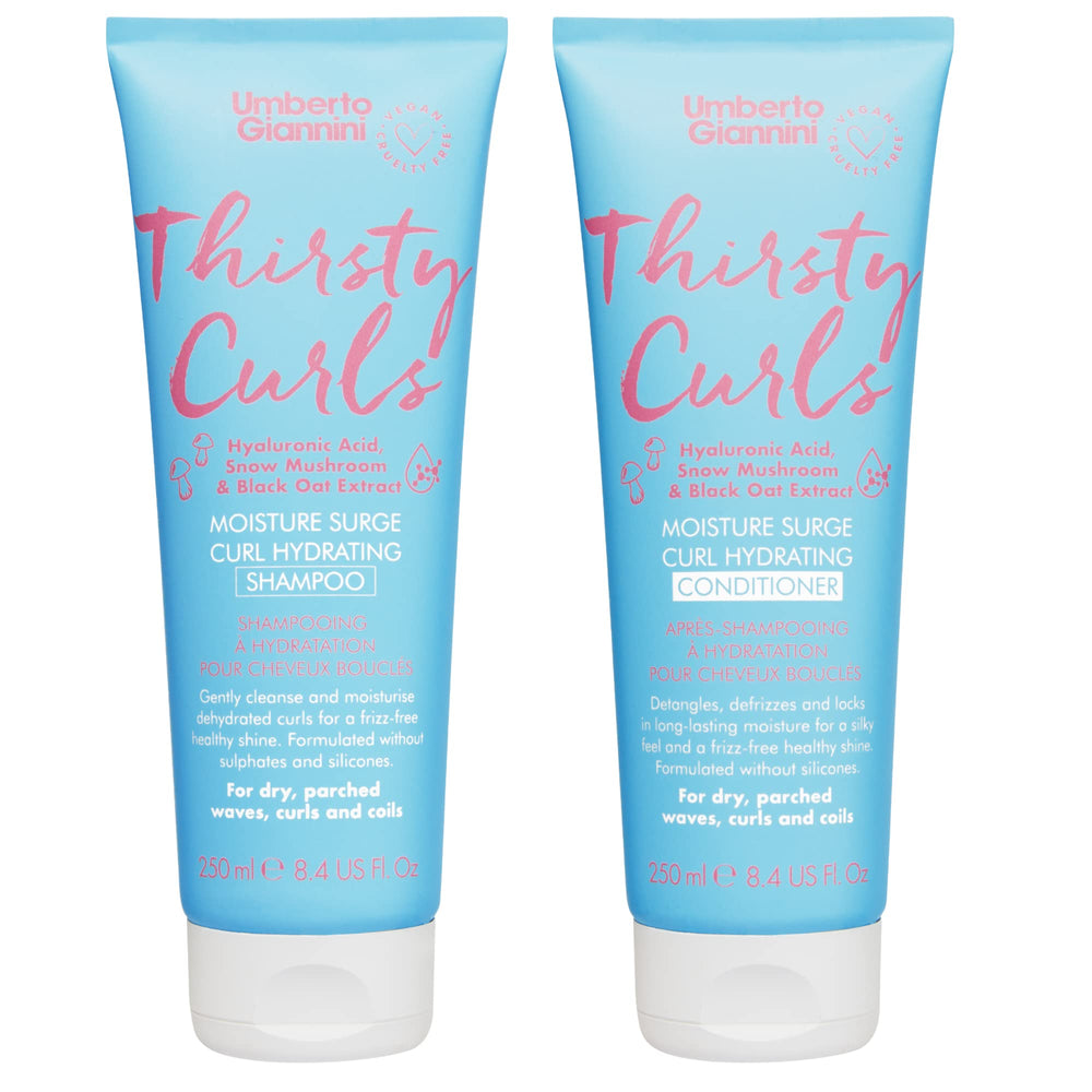 Umberto Giannini Thirsty Curls shampoo bottle delivering deep hydration for dry curls