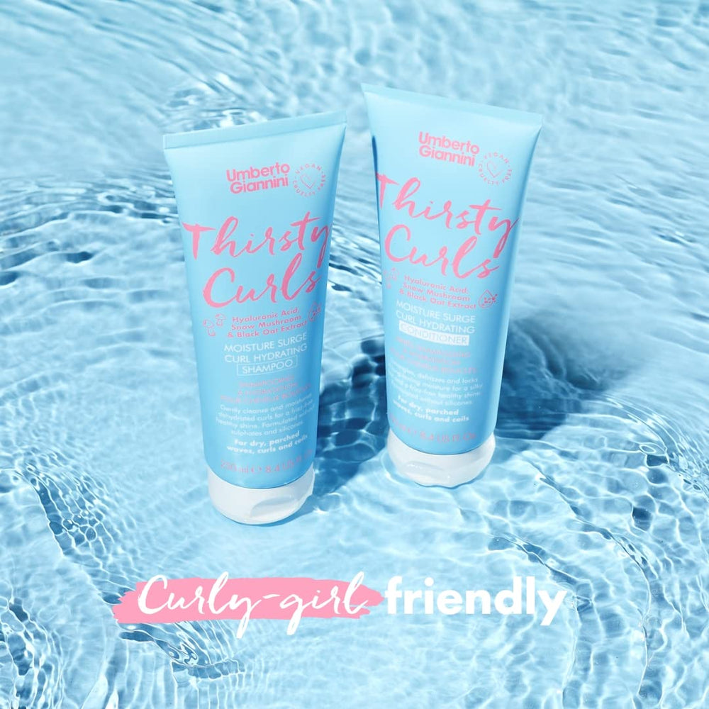 Umberto Giannini Thirsty Curls texture closeup highlighting rich moisture