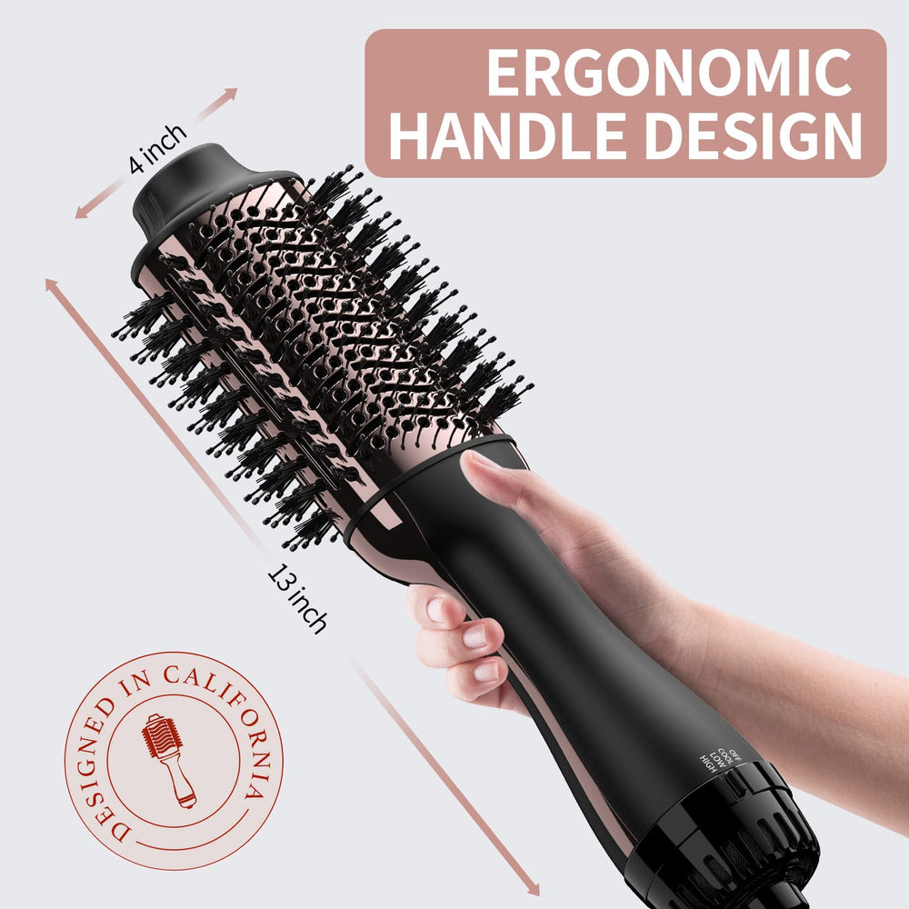 Umeely hair dryer brush titanium barrel for faster drying and shine.