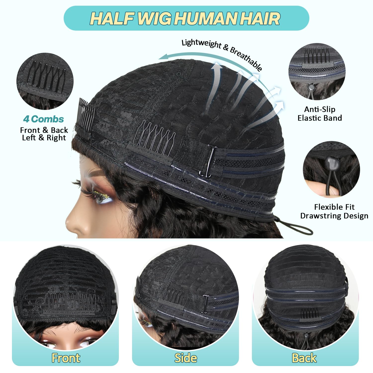 UMEGIRL glueless 3-in-1 flip-over design eases wear
