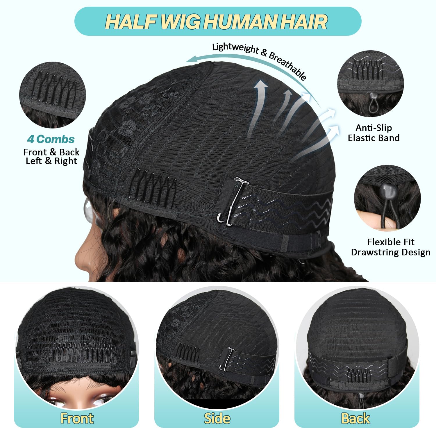 Glueless, seamless 3-in-1 flip-over design makes wearing easy for beginners.