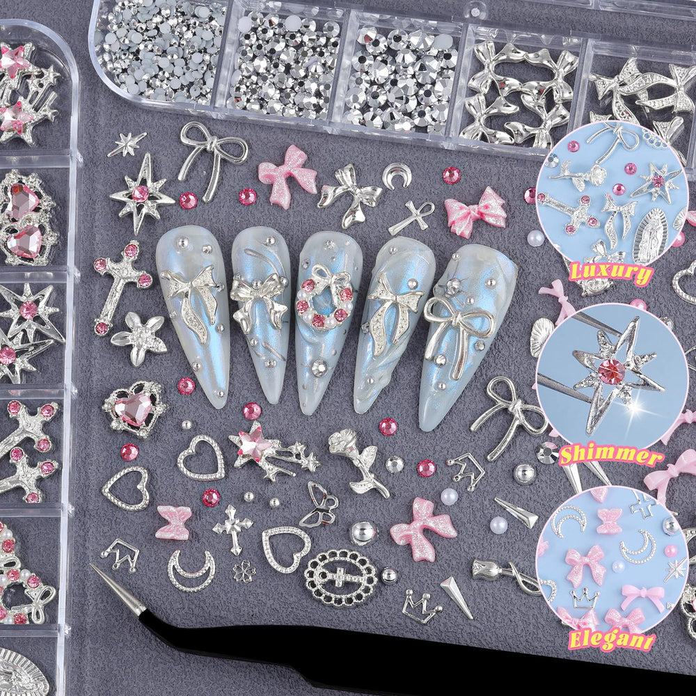 Umillars 3D bow and flower charms elevate festive nail designs