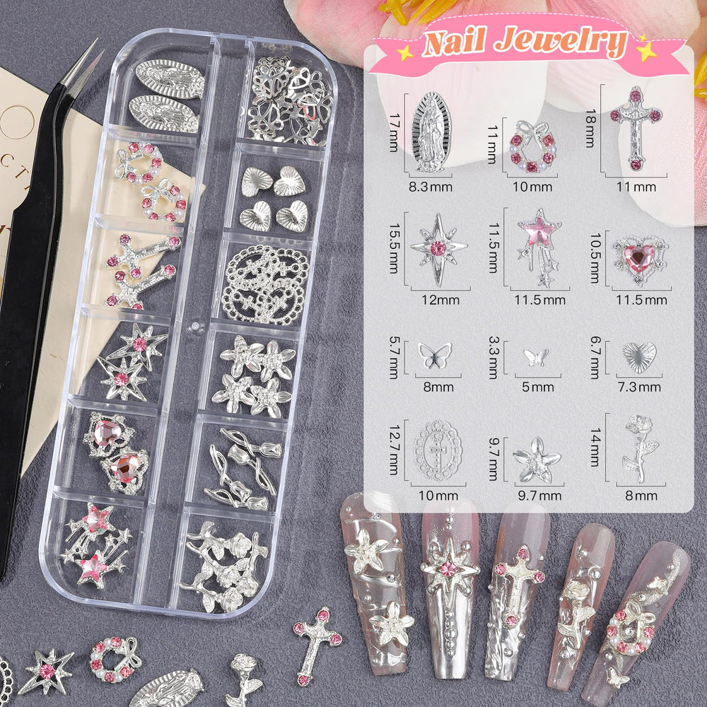 Umillars Y2K silver nail charms in action for bold, decorative nails