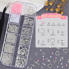 Umillars silver pearls and bows provide subtle elegance on natural or gel nails