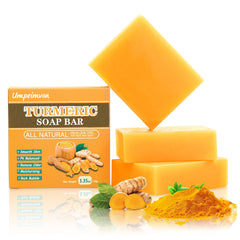 Umpeimvon turmeric soap bar pack showing three bars for face and body cleansing