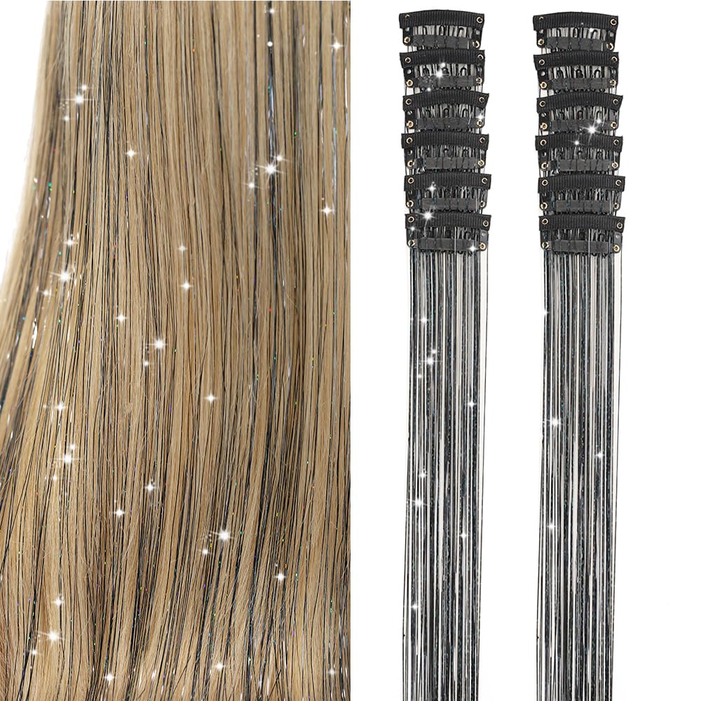 Umylar clip-in hair tinsel 20 inch black adds subtle sparkle to everyday hairstyles