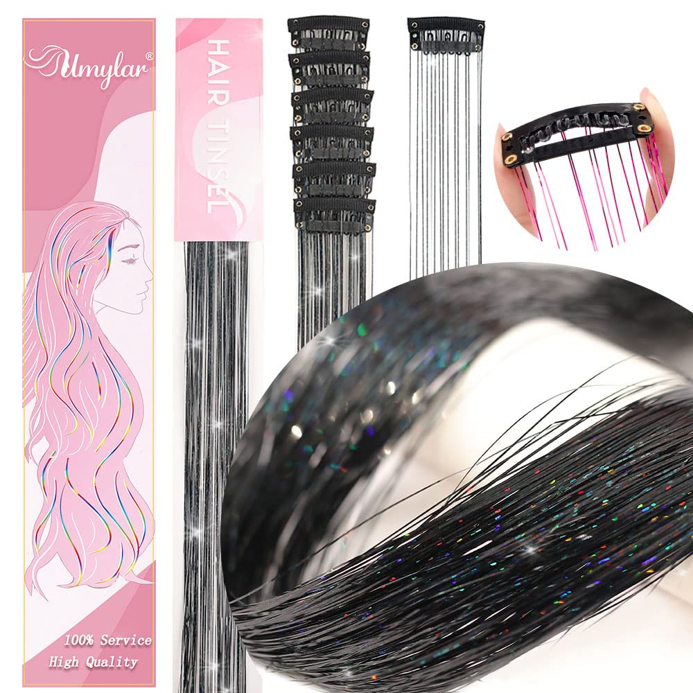 Umylar clip-in hair tinsel 20 inch silver enhances festive looks with shine