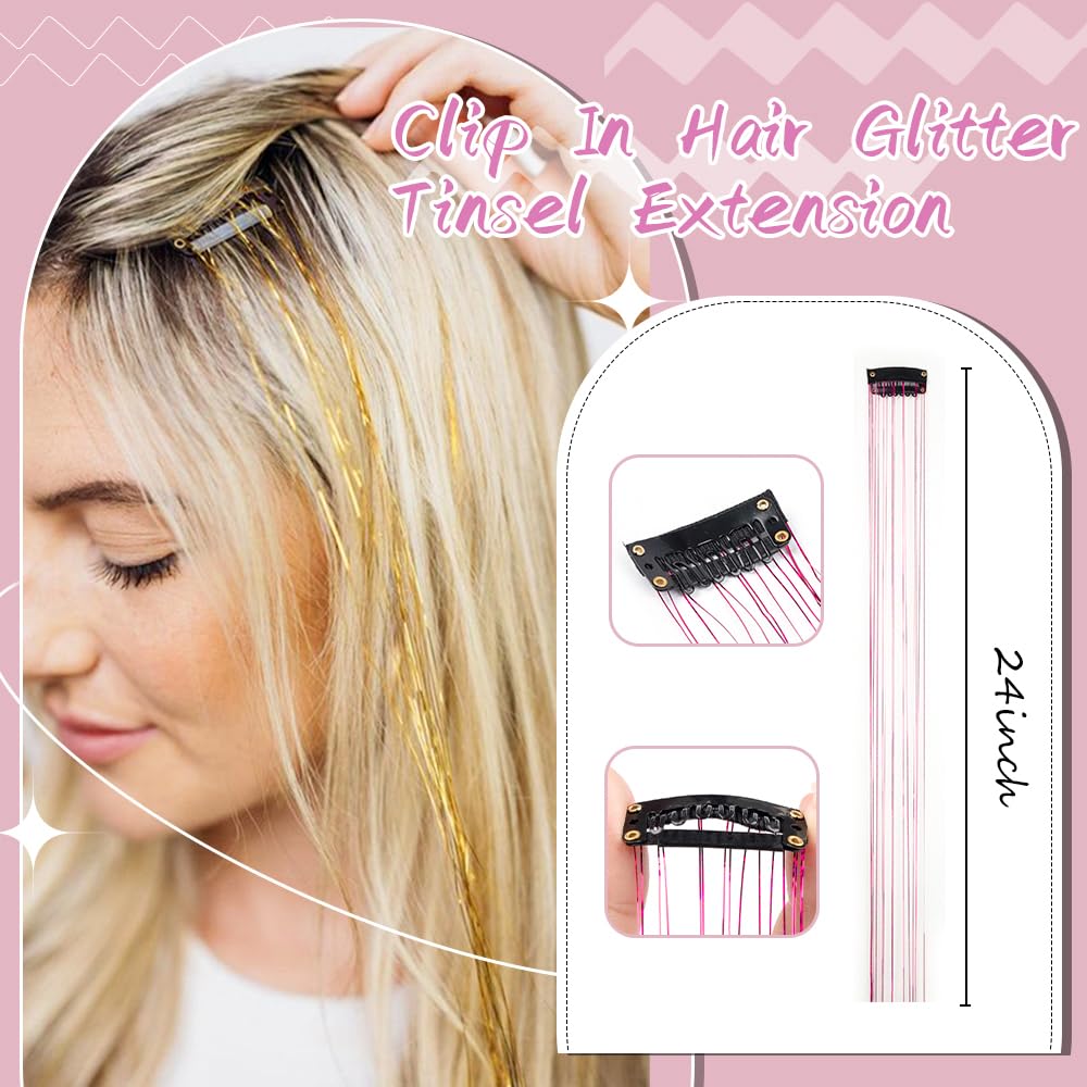 Umylar clip-in tinsel hair extensions 24-inch for quick styling and secure fit