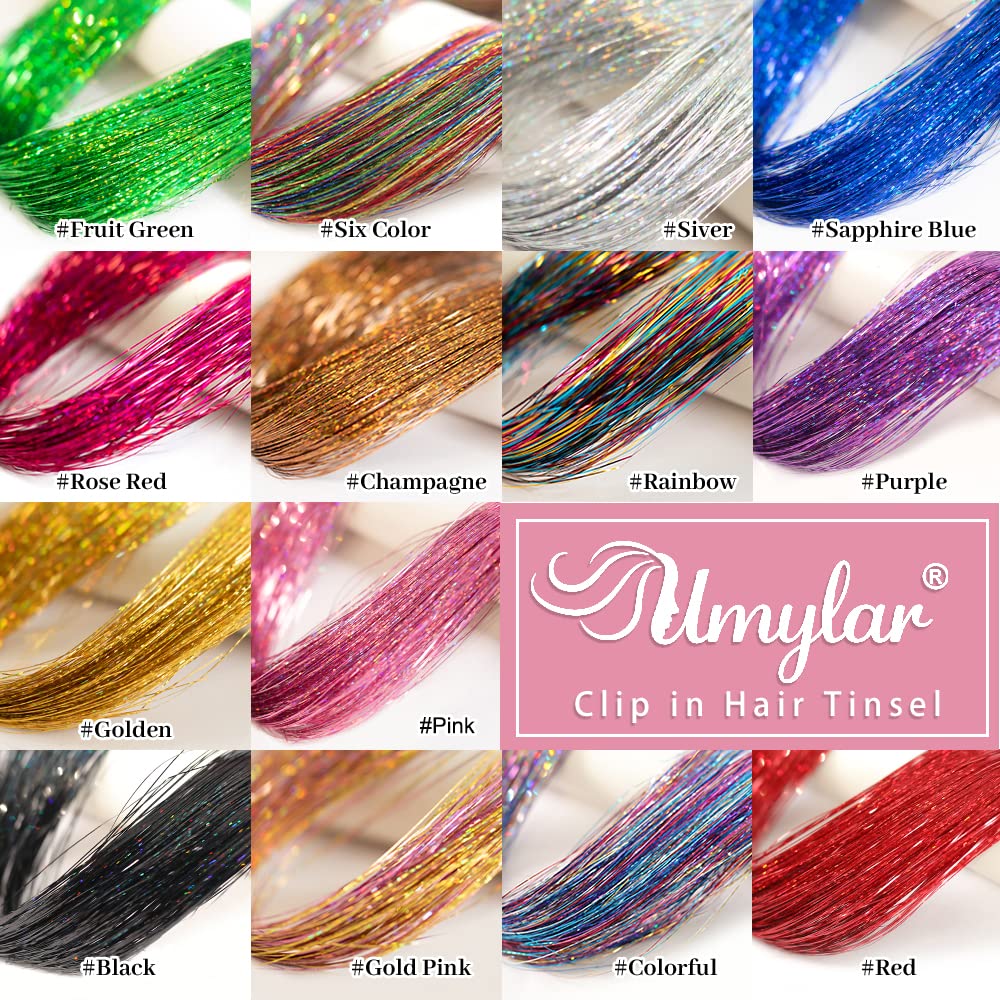 Umylar glitter hair extensions 20 inch red pops in bright events