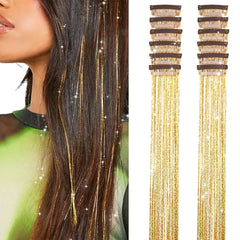 Umylar Gold Hair Tinsel pack with 12 clip-in pieces for festival looks.