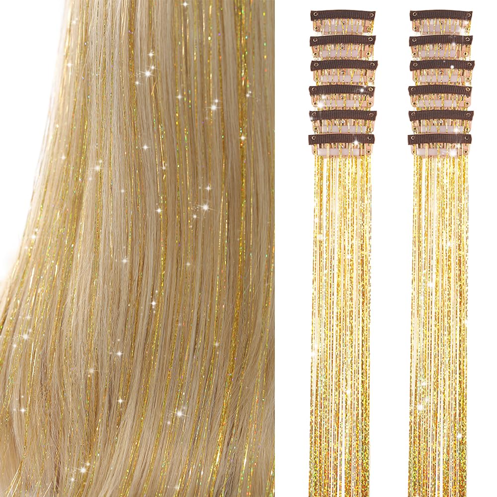 Umylar hair tinsel with metal clip design for secure placement.