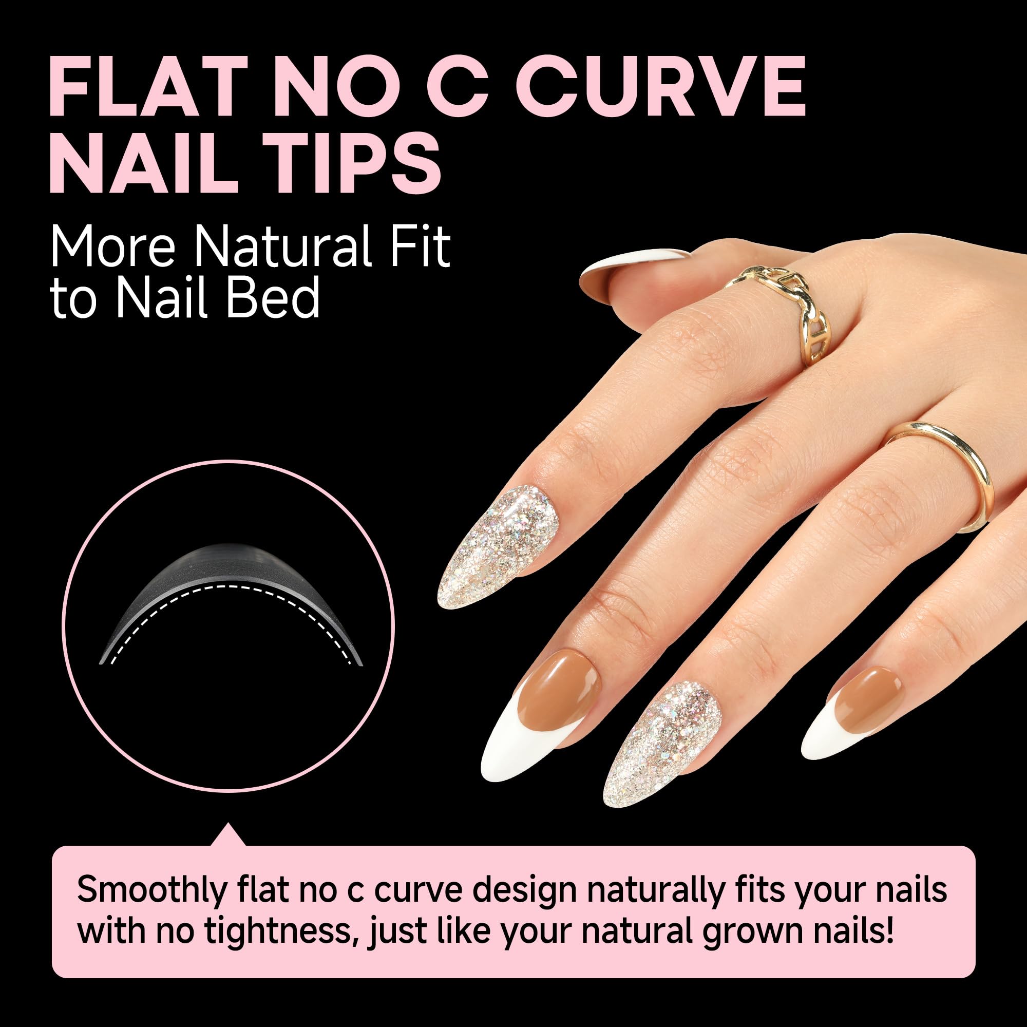 UNA GELLA Almond Nail Tips adhesion demo showing smooth placement