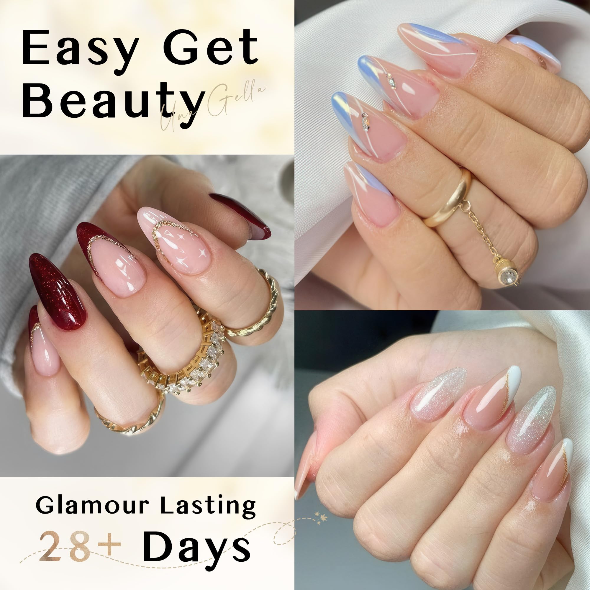UNA GELLA Almond Nail Tips butterfly handle for easy picking and size check