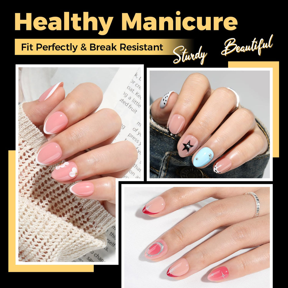 UNA GELLA almond nail tips pre-shaped for natural fit and easy at-home manicure.