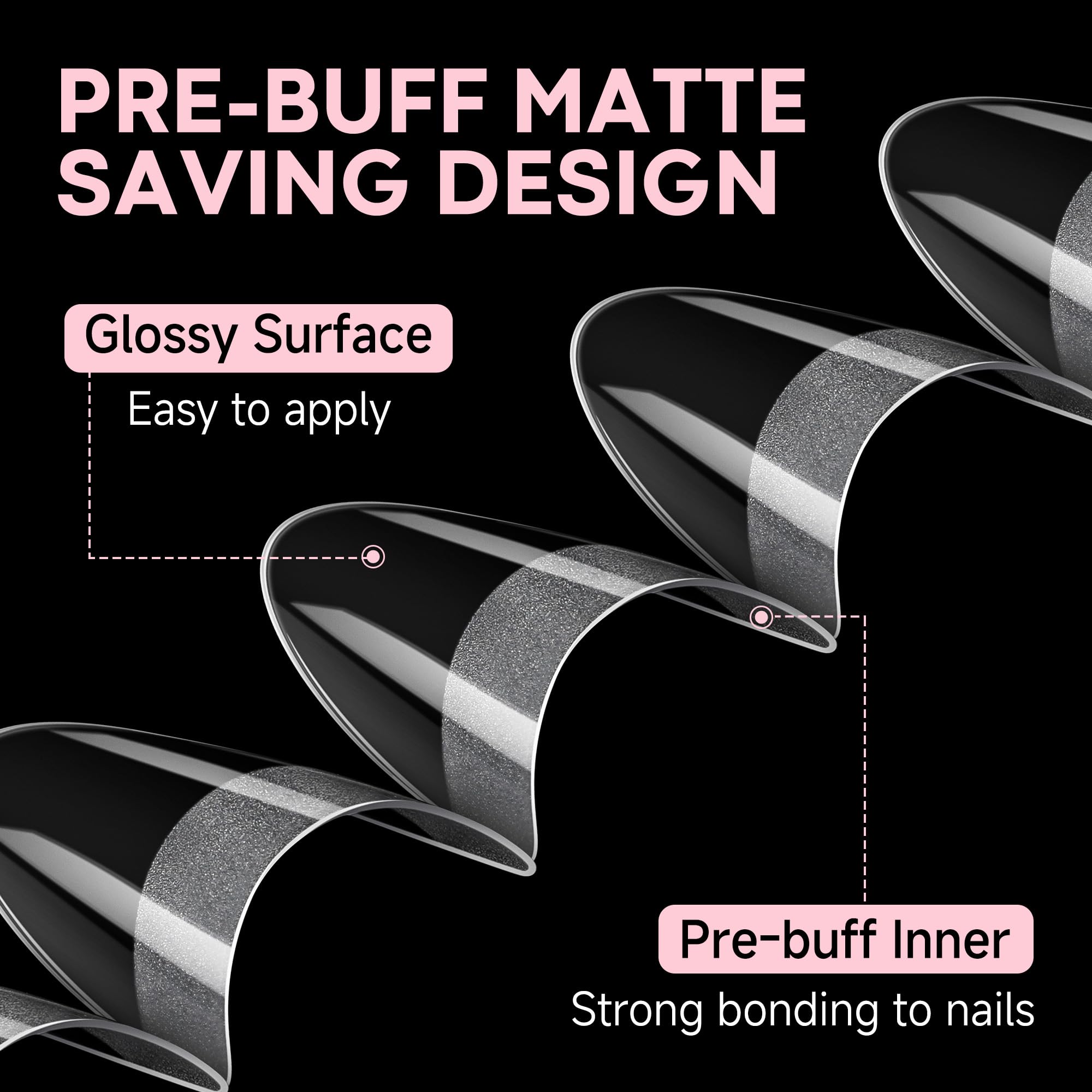 UNA GELLA Almond Nail Tips prebuffed surface saves time on polishing