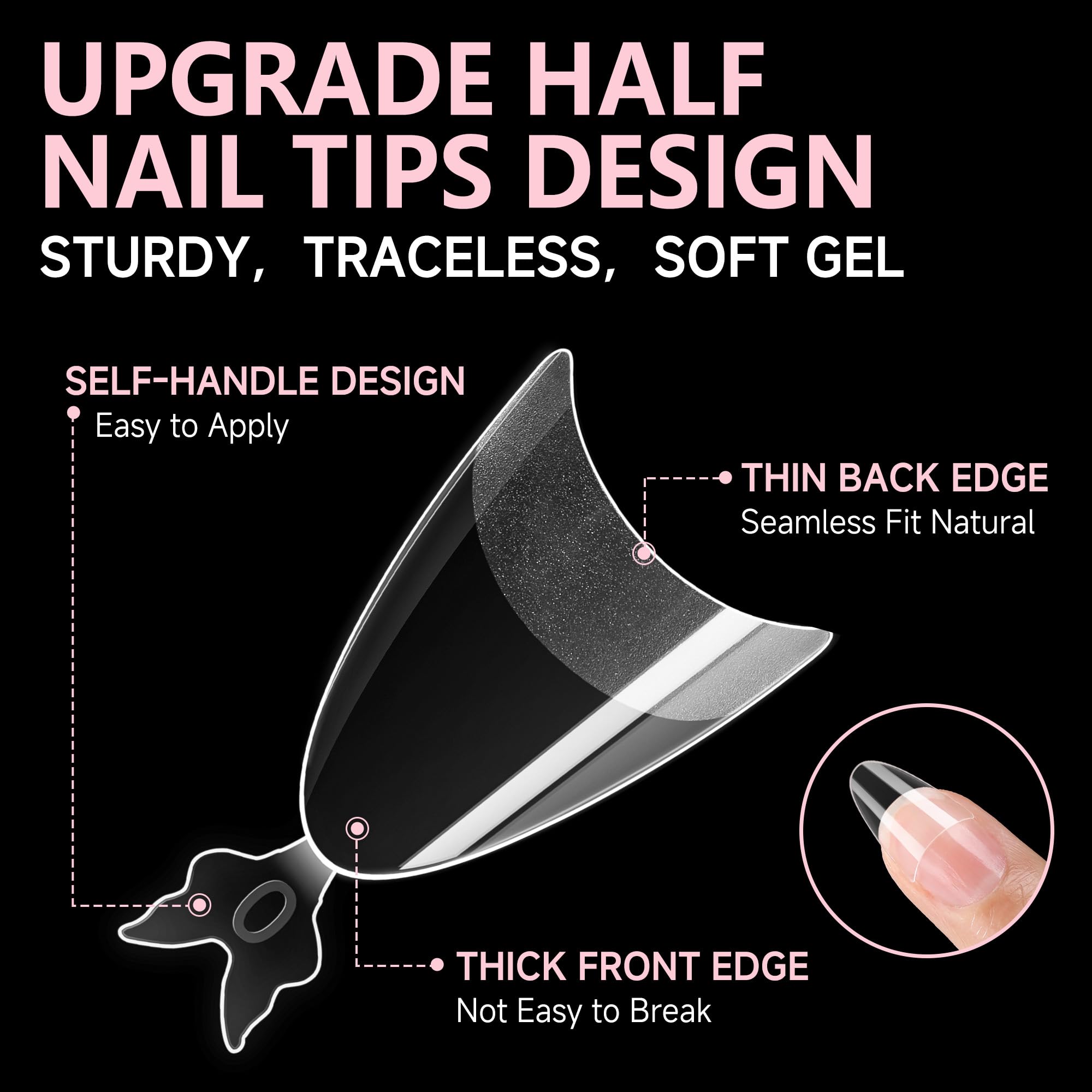 UNA GELLA Almond Nail Tips soft gel material for flexible, crease-free wear
