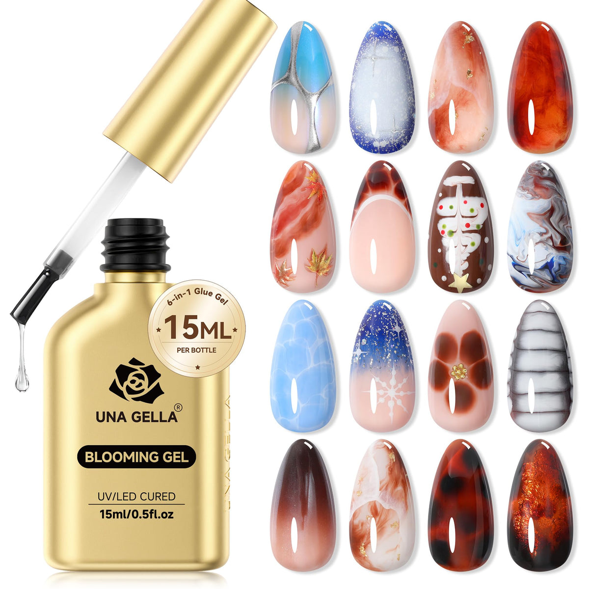 UNA GELLA Blooming Gel bottle pour showing easy spreading for nail art