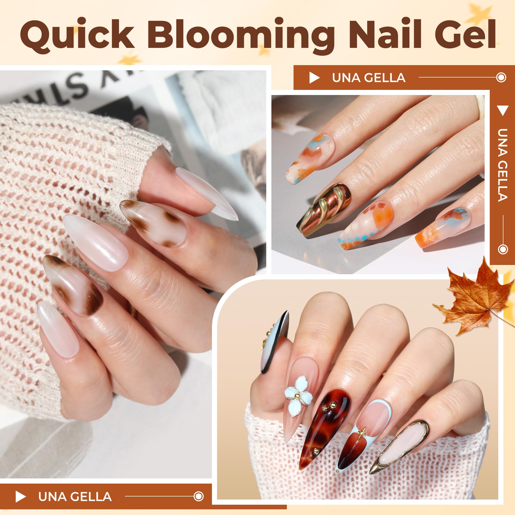 UNA GELLA Blooming Gel marble design on a nail swatch