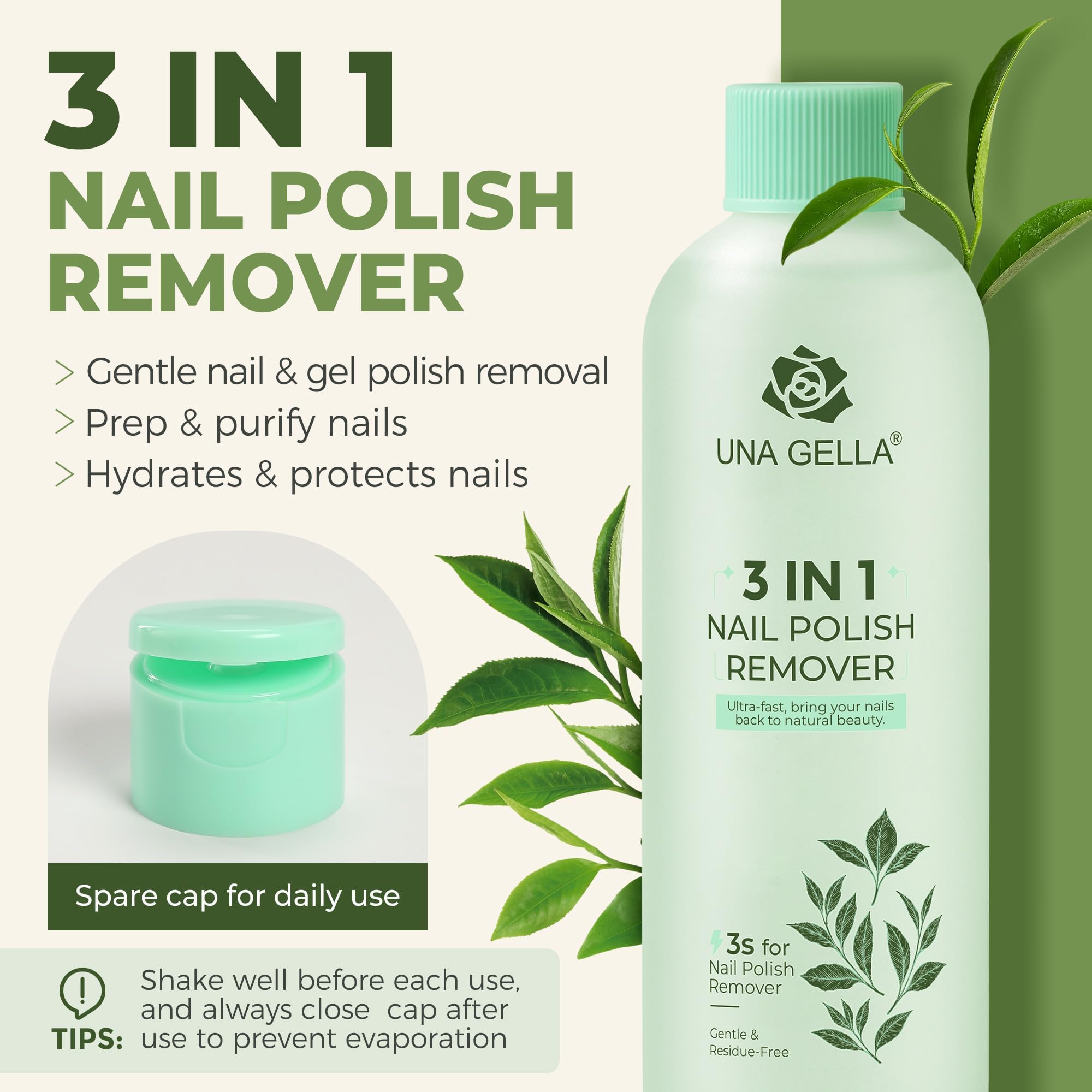 UNA GELLA bottle with green tea scent for a refreshing experience.