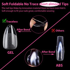 UNA GELLA Clear almond tips with polish compatibility for a smooth finish.