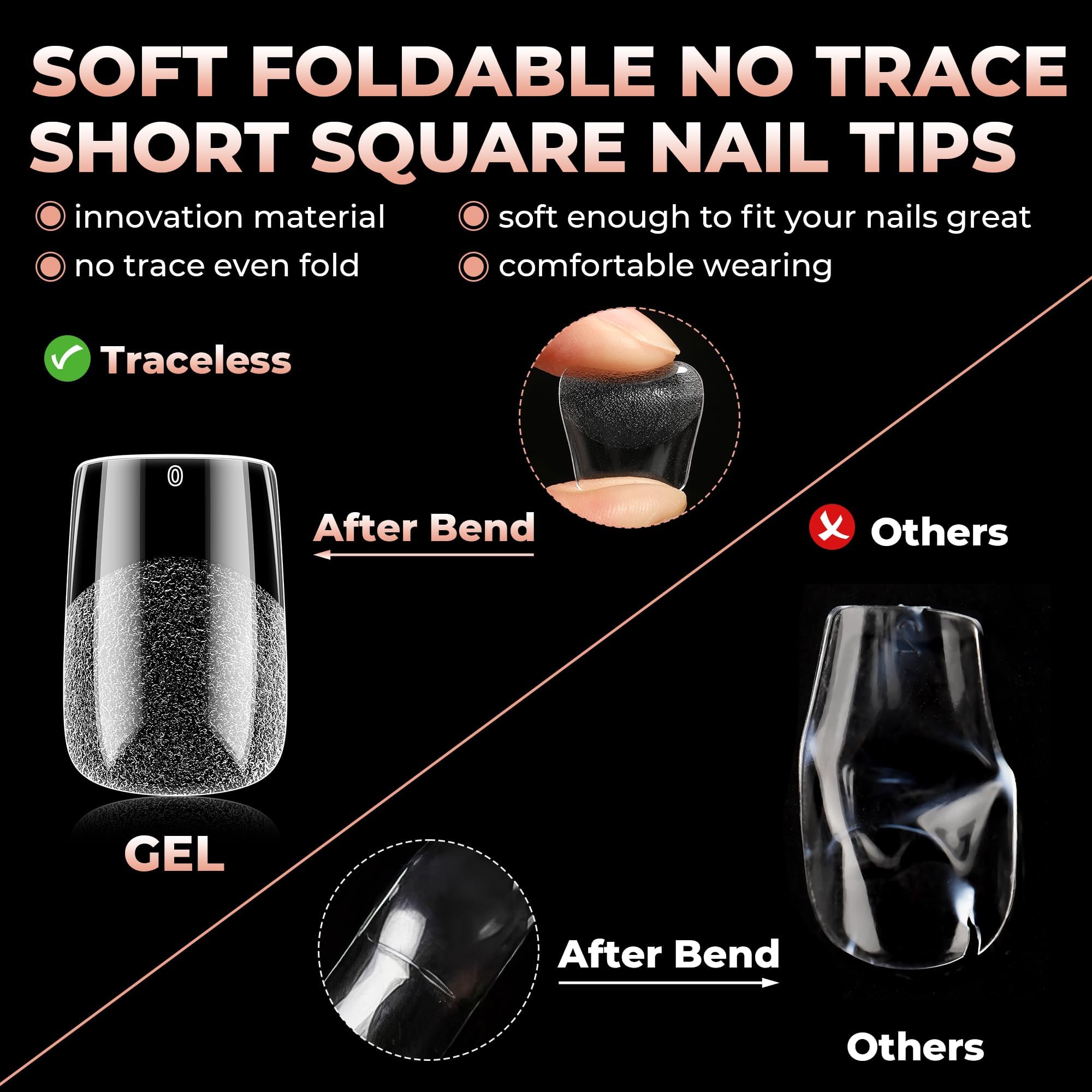 UNA GELLA clear soft gel nail tips pre-buffed for stronger adhesion.