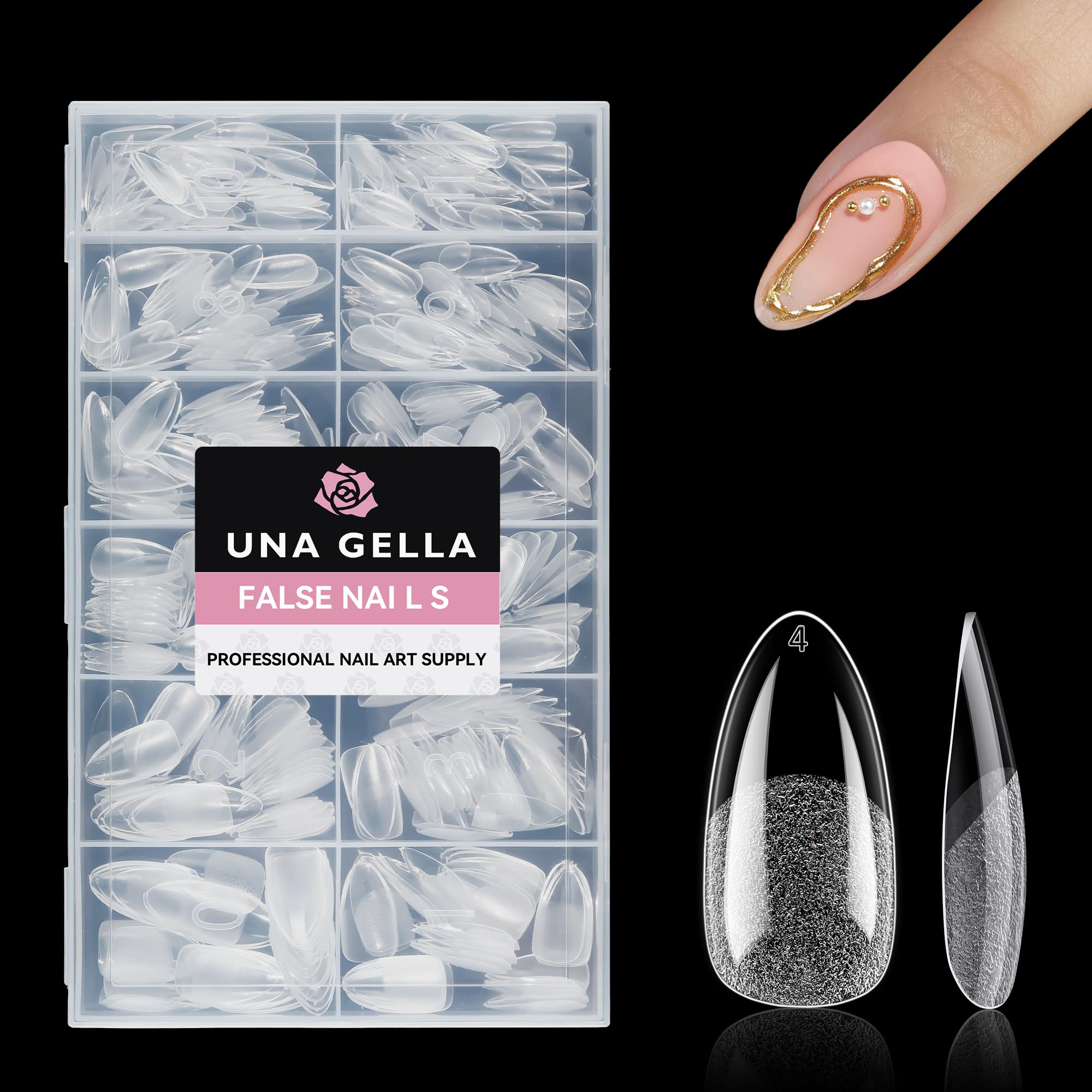UNA GELLA almond tips ideal for DIY Christmas nail art.