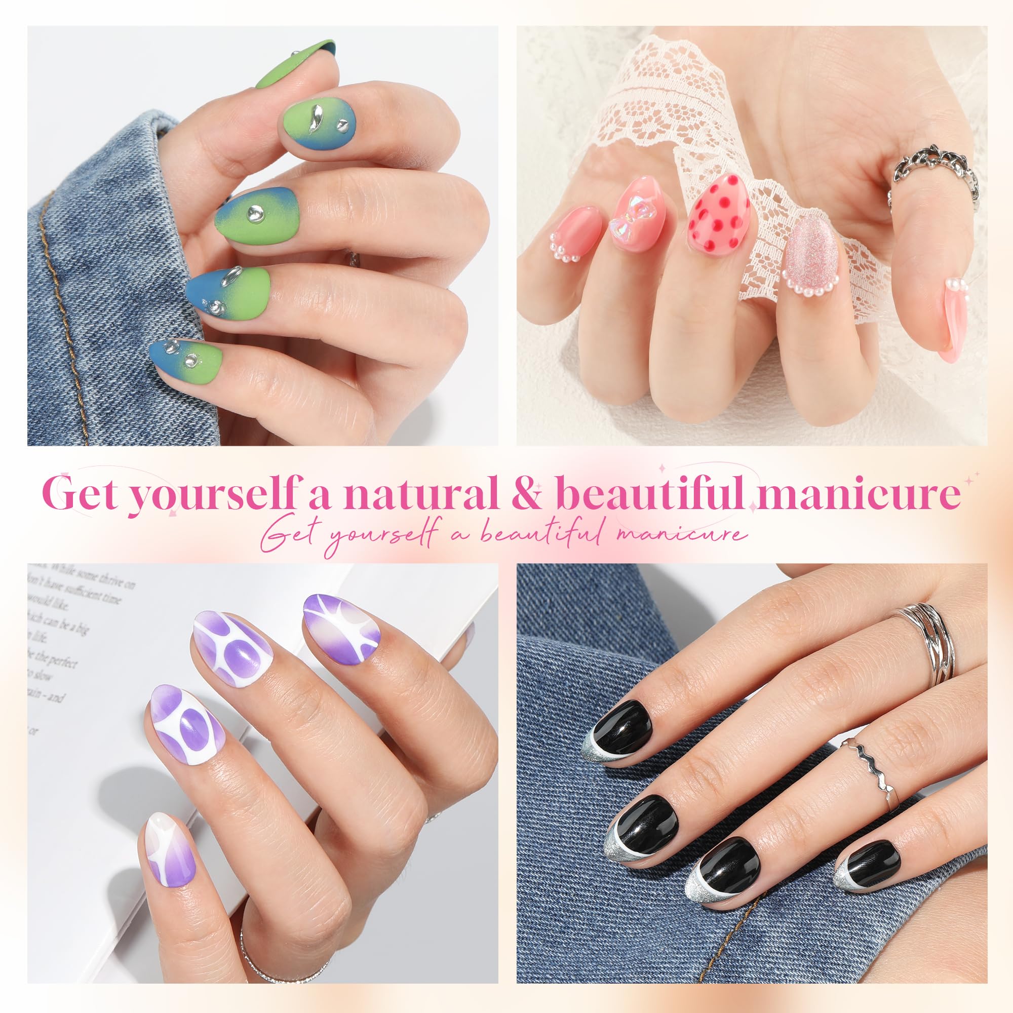 UNA GELLA almond tips close-up inner matte texture for adhesion