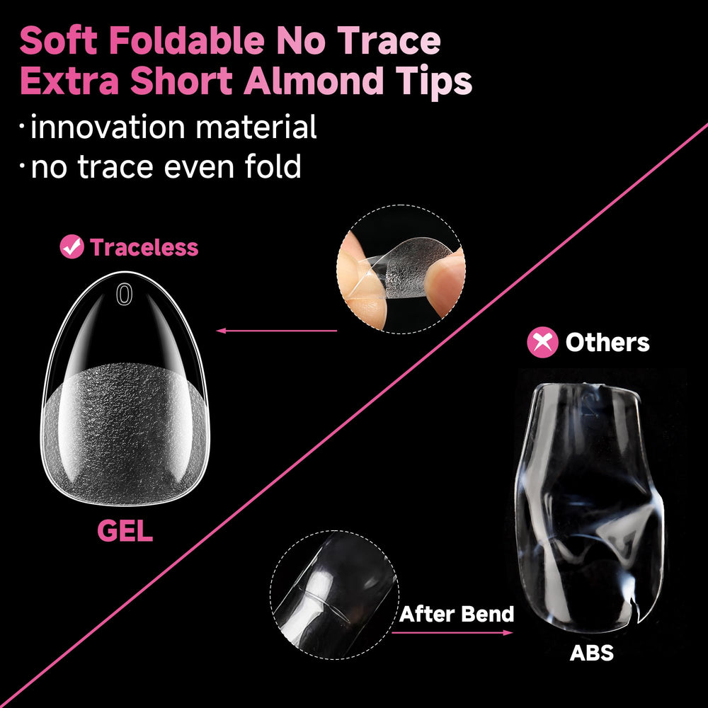 UNA GELLA full-cover almond tips natural fit along the nail bed