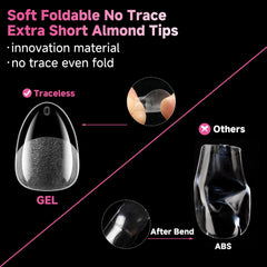UNA GELLA full-cover almond tips natural fit along the nail bed